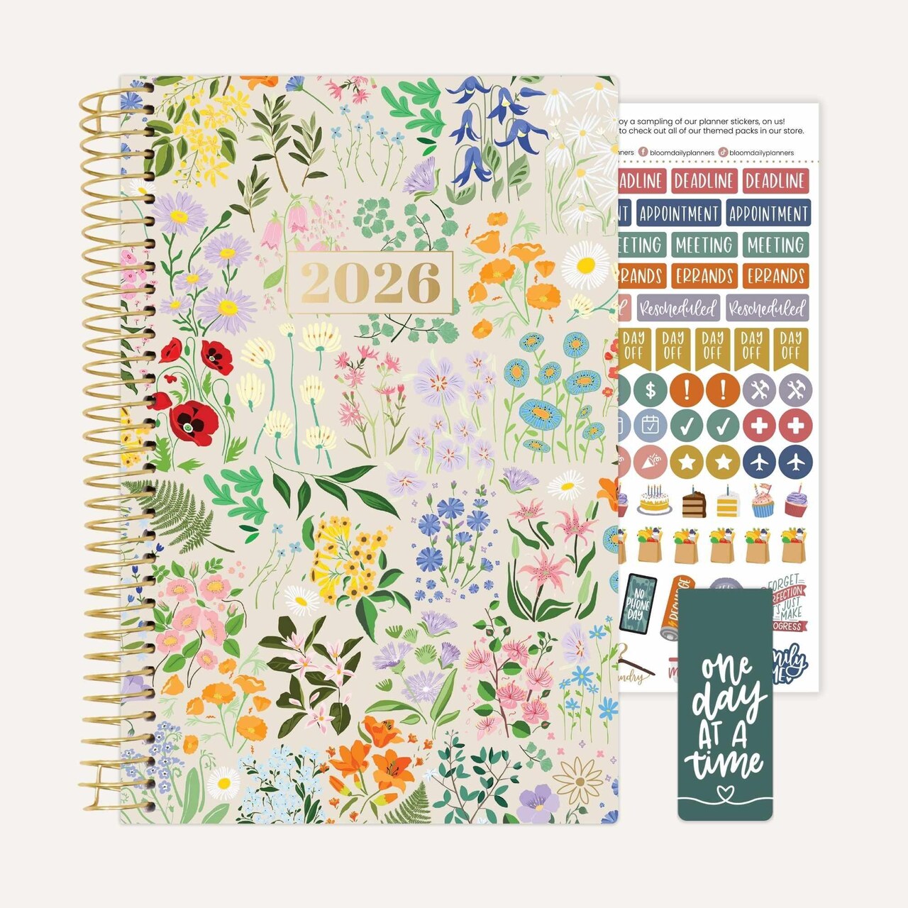 bloom daily planners 2026 Soft Cover Weekly & Monthly Planner, 5.5" x 8.25", Garden Party, Beige